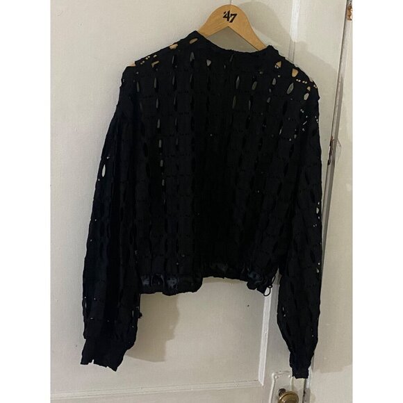 Tov Los Angeles Women's Black Cut Our Long Sleeve Pull Over Crop Top - 44 - Picture 3 of 16